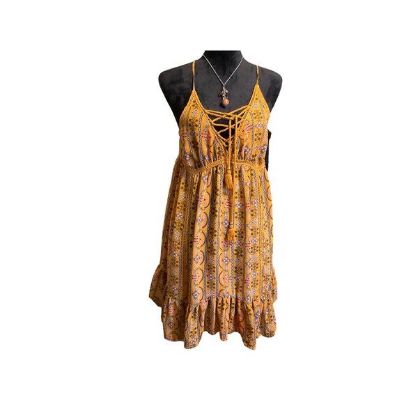 Boho Mustard Yellow Paisley Print Strappy Sundress By Coco + Jaimeson - Picture 1 of 6